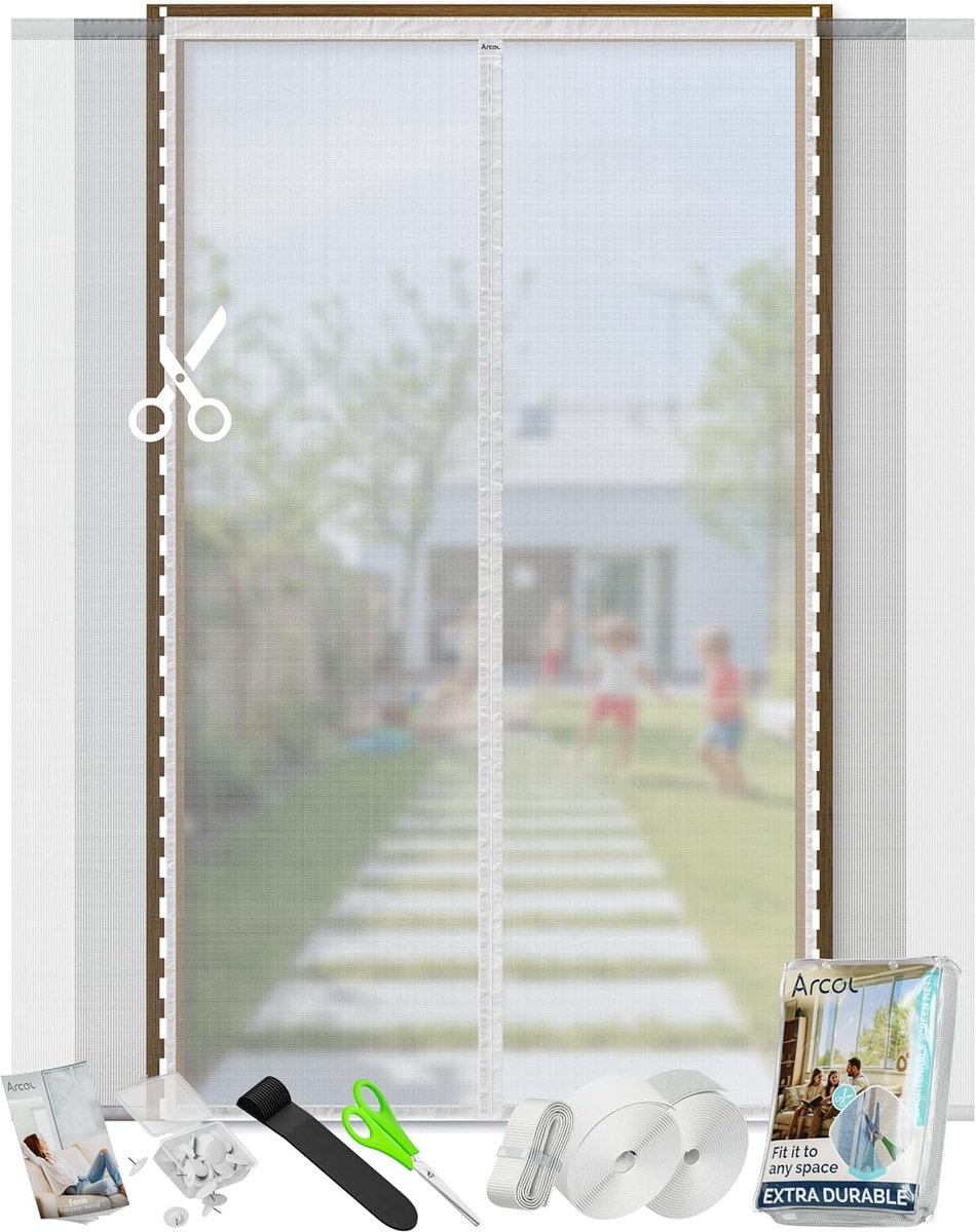 SnelShoppen - Magnetische Vliegenhor Voor Deur 200x200 cm - Verstelbare Vliegenraam - Insectenwering - Wit - Geschikt Voor Tuin, Keuken, Camping
