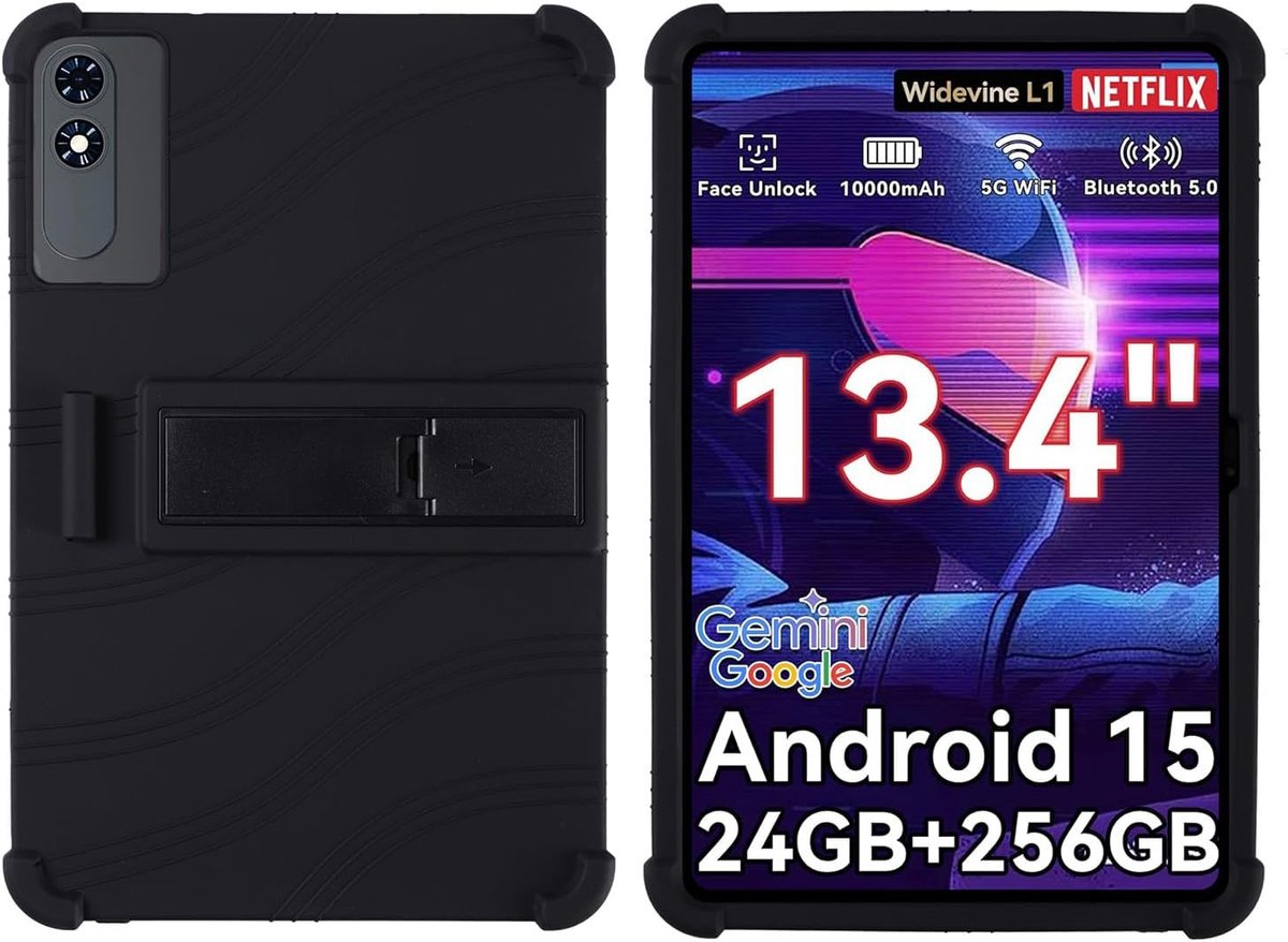 SnelShoppen - Shockproof Silicone Tablet Case voor 13.4 Inch Tablets - Robuuste Bescherming met Stand - Geschikt voor T60 Pro, T65 Plus, G6 Max - Zwar