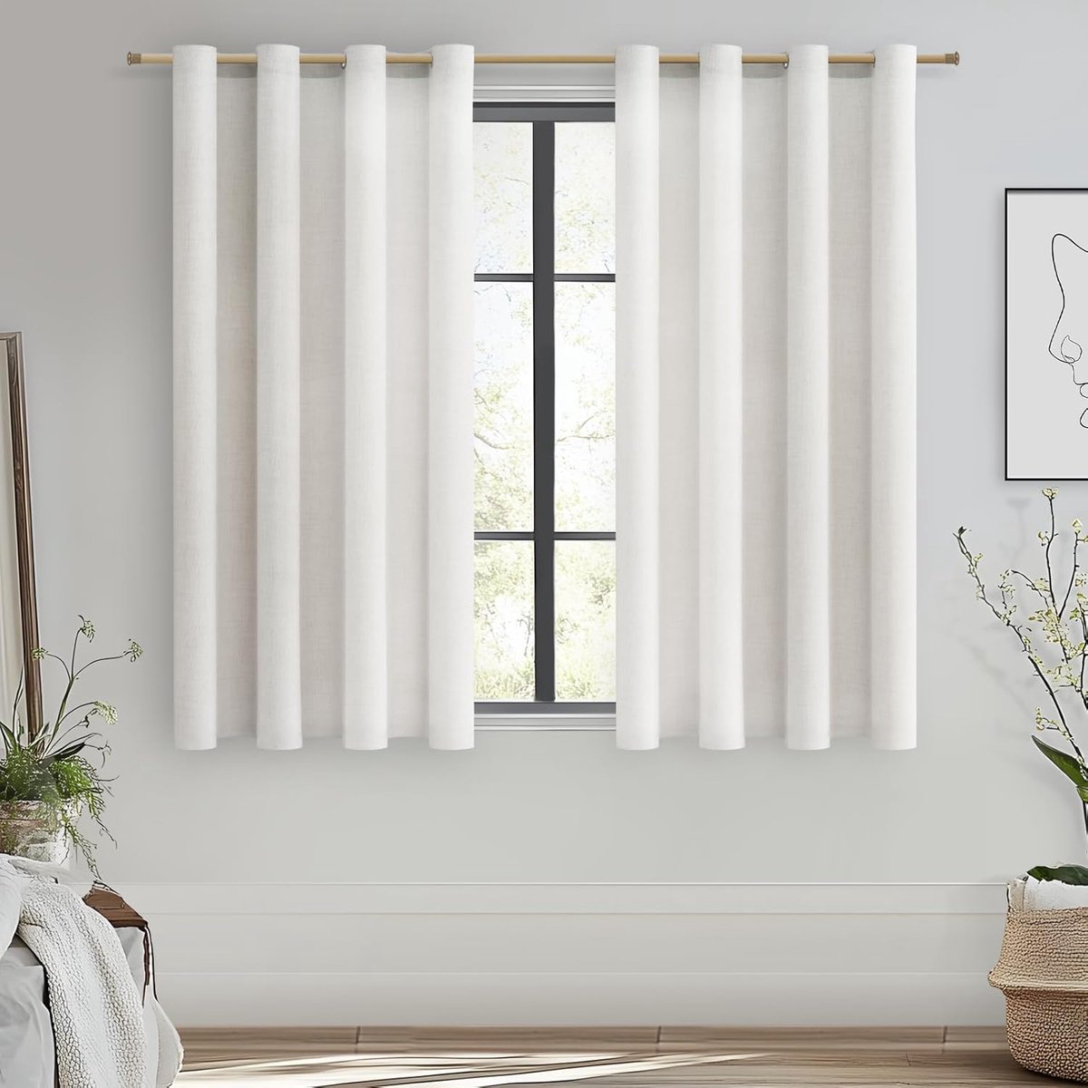 SnelShoppen - Semi-Blackout Gordijnen voor Binnen Slaapkamer - Dubbel Laags Linnen Gordijnen met Ringen voor Woonkamer - Elegante 2 Stuks 55x72 Inch -