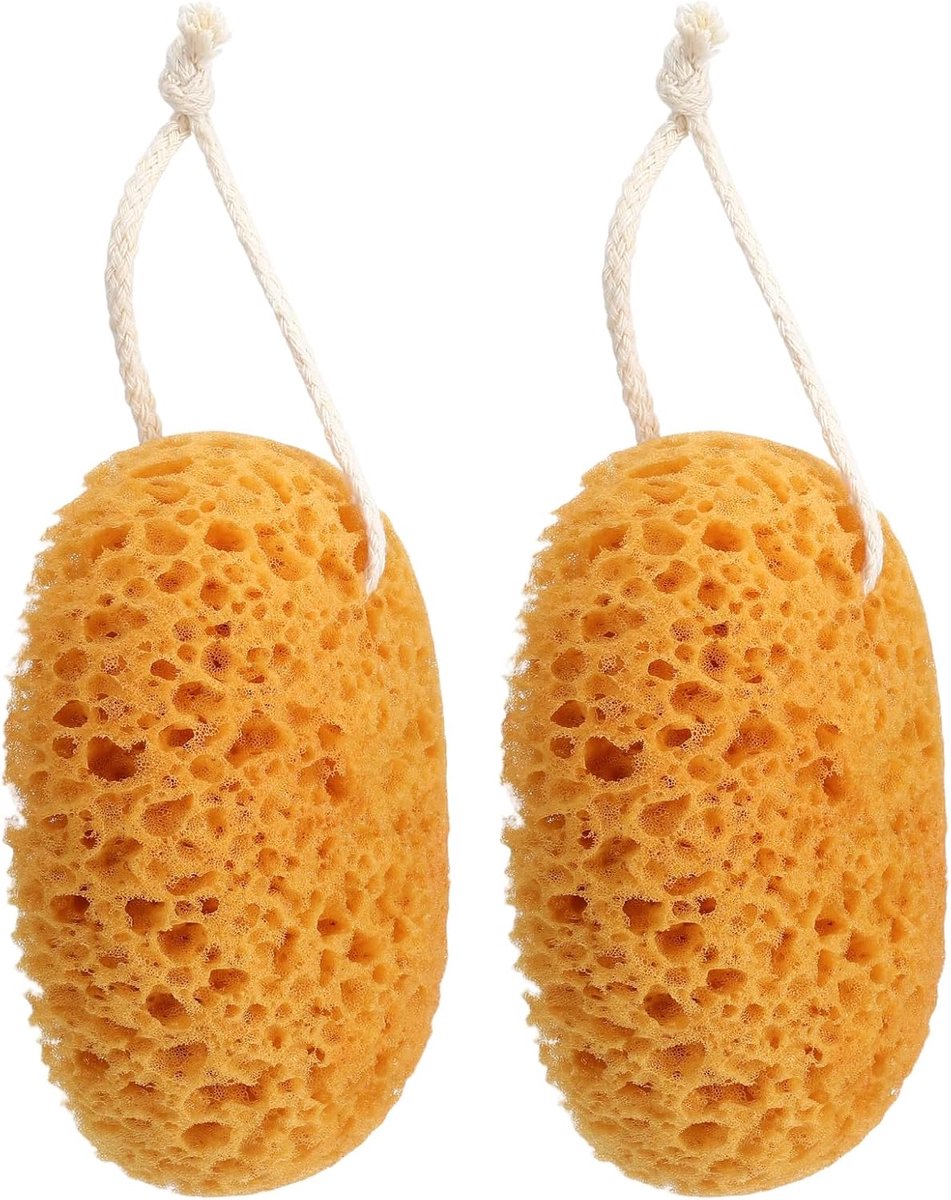 SnelShoppen - 2 Stuks Natuurlijke Bad Sponsen voor Douche, 15.5 cm Peeling, Ultra Zacht Honeycomb Spons met Koord, Diepe Reiniging, Douche Accessoires