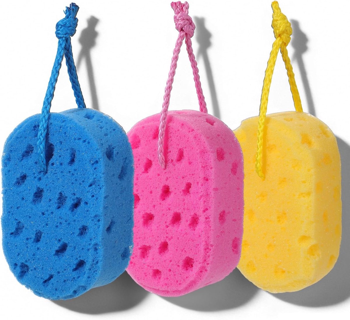 SnelShoppen - Set van 3 Peeling Bad Sponsen in 3 Kleuren - Herbruikbare Douche Sponsen voor Dames en Heren - Zachte en Grondige Reiniging voor Gevoeli