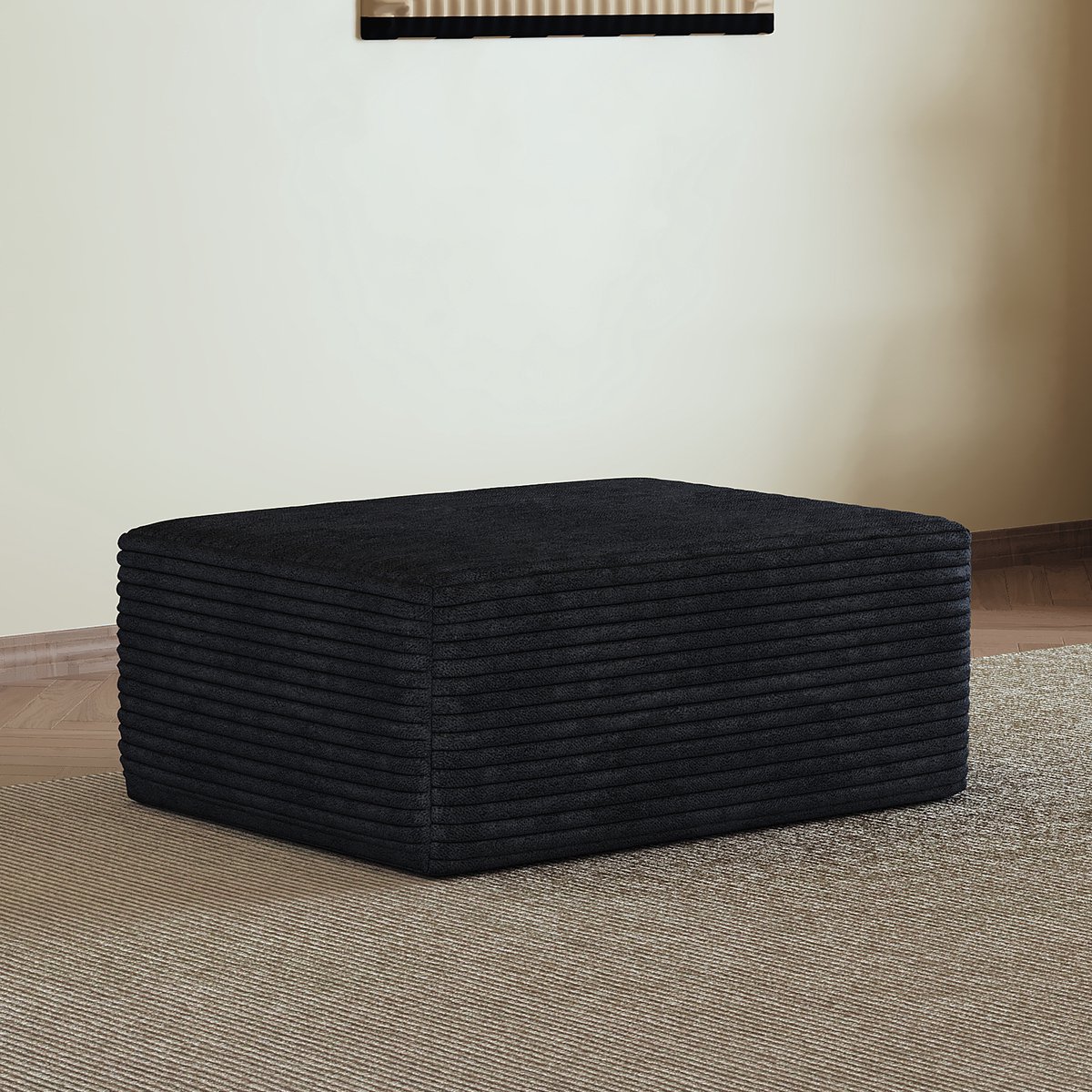 STILVORA Hocker 95 x 70 x 40 cm - Zachte Ribstof Met Comfortabele Vulling - Voetbank Voor Woonkamer En Slaapkamer - Zwart