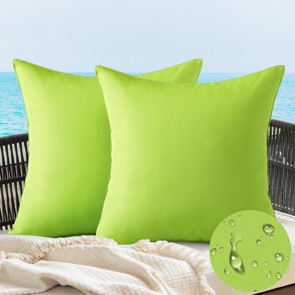 SnelShoppen - Set van 2 Waterdichte Tuinkussenhoezen 45x45cm - Waterafstotend Groen Kussenhoezen voor Buiten, Sofa, Bed, Meubels, Patio Decor