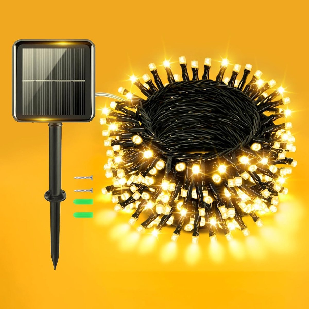 SnelShoppen - Solar Fairy Lights 12m, 120 LEDs, Warm White, IP65 Weerbestendige Tuinverlichting, 8 Modi voor Feesten, Patio, Kerstboom, Raamdecoratie