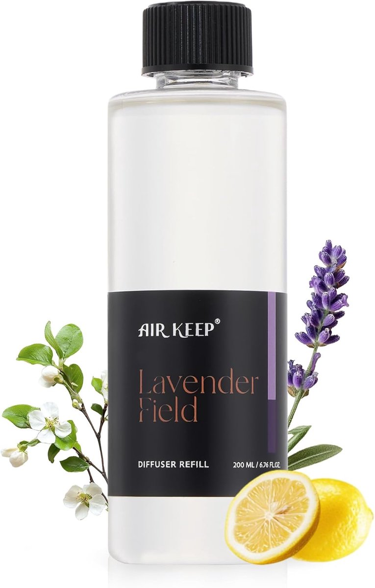 SnelShoppen - Airkeep Refill Geurstokjes 200ml - Geuroli Diffuser - Langdurige Geur tot 90 Dagen - Lavendelveld - Geschikt voor Thuis, Kantoor en Onts