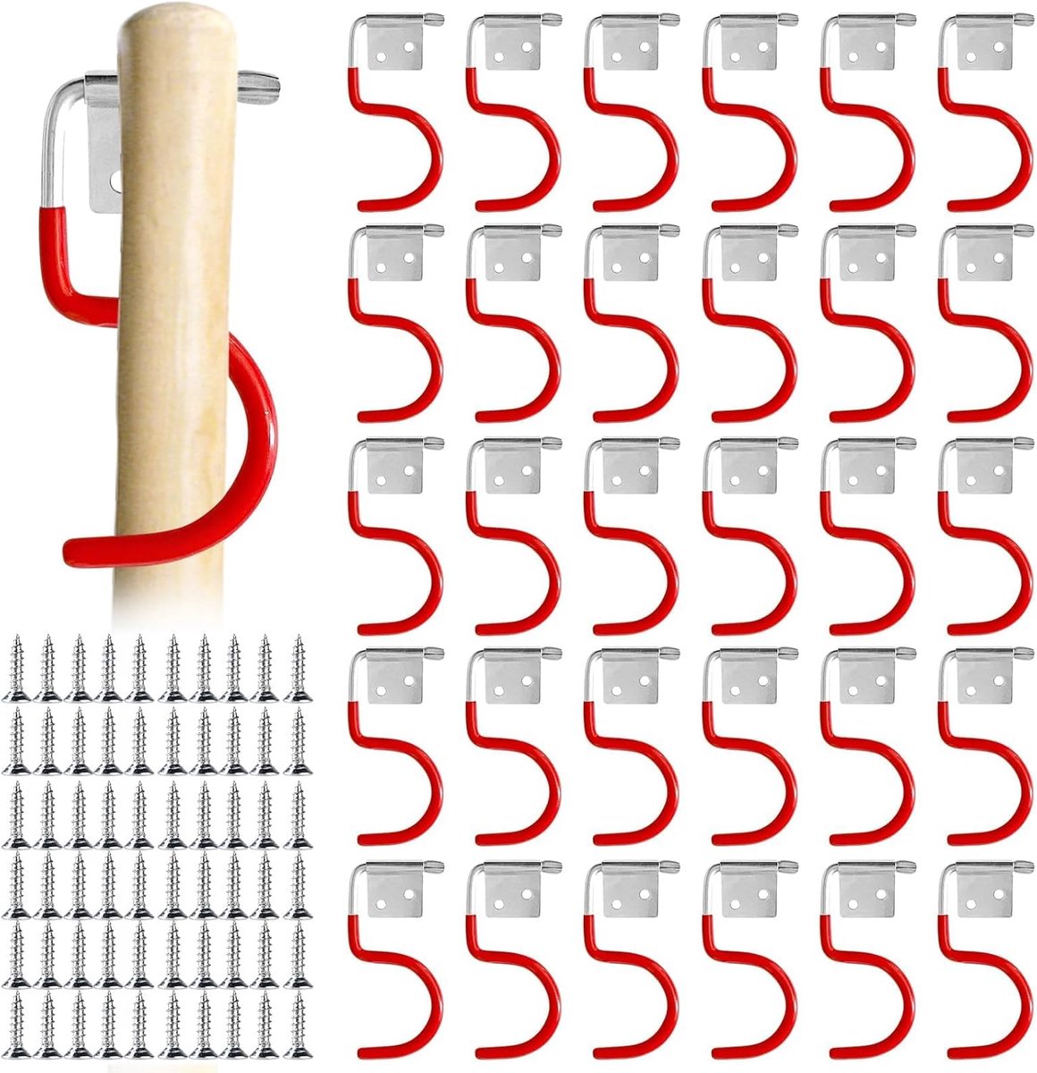SnelShoppen - 30pcs Tuingereedschap Houder Metalen Haken, Gereedschap Houder, Broomhouder, Wandhouder, Antislip Rubber Coating, Garage, Keuken, Tuin