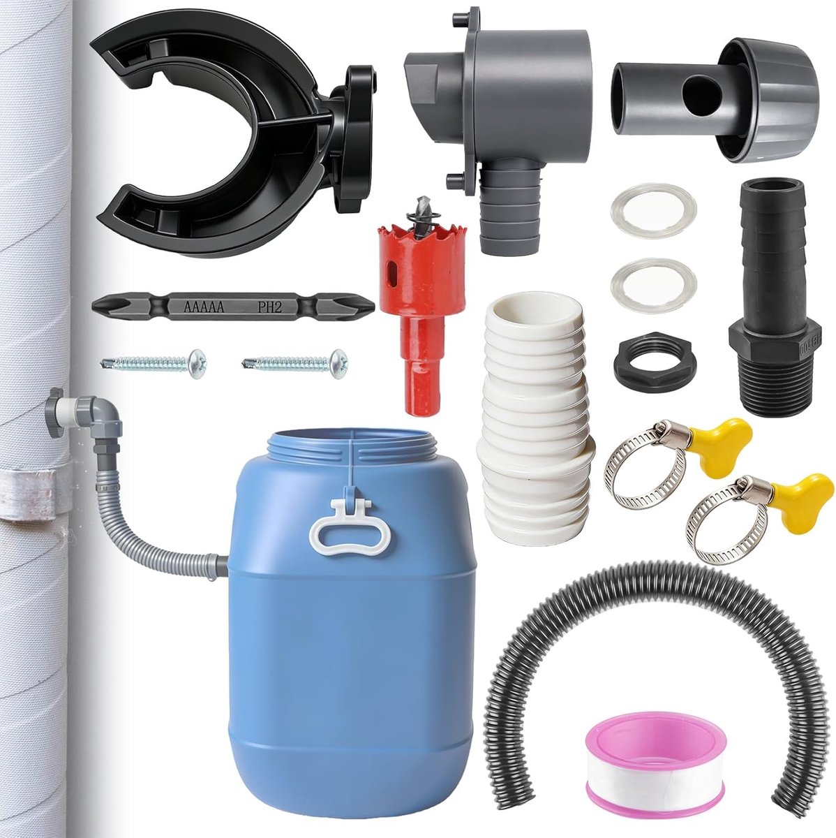 SnelShoppen - Regenwatercollector 70-110 mm, Regenpijp Afvoersysteem, Regenwaterafvoer voor Tuin, Duurzame Irrigatie, Inclusief Montageaccessoires