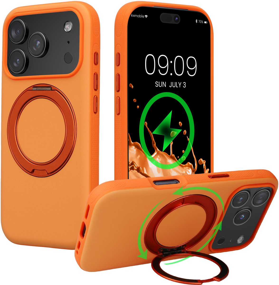 kwmobile Hoesje met 360° ringstandaard voor Apple iPhone 18 Pro / iPhone 17 Pro - Hardcase met draaibare kickstand - Compatibel met MagSafe - oranje