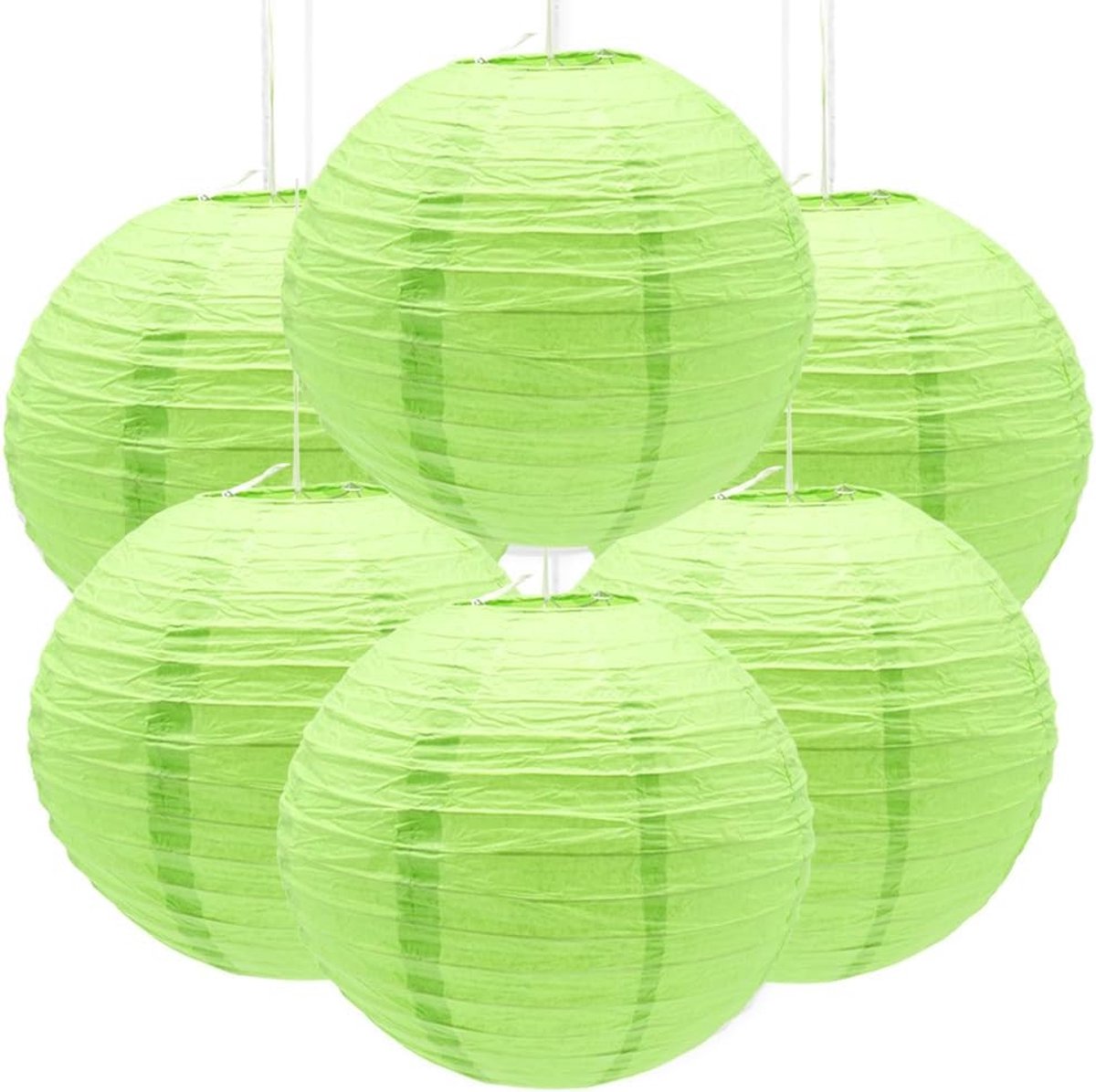 SnelShoppen - Set van 6 Paper Lanterns Ronde Lampionnen voor Bruiloft, Feest en Verjaardag Decoratie - Milieuvriendelijke Papieren Lampen - Groen - 30