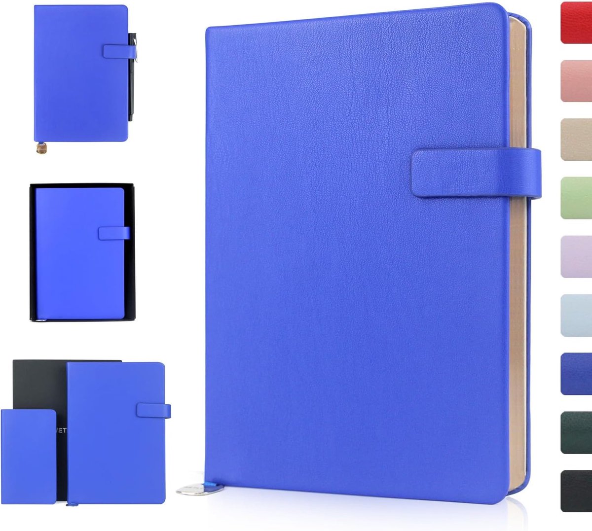 SnelShoppen - A5 Notitieboek Harde Kaft 212 Pagina's Gelinieerd Papier Donkerblauw met Elastische Sluiting en Lint Bladwijzer voor School Kantoor Reiz