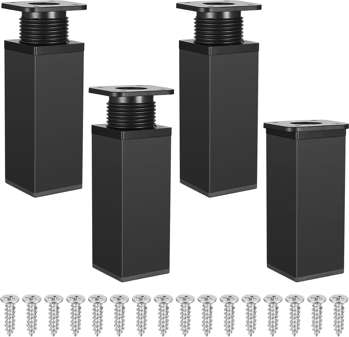 SnelShoppen - 4x Verstelbare Meubelpoten 10cm Hoogte – Hoekige Tafelpoten van Aluminium Legering – Stabiele Zwart voor DIY Meubels, Keuken, Woonkamer