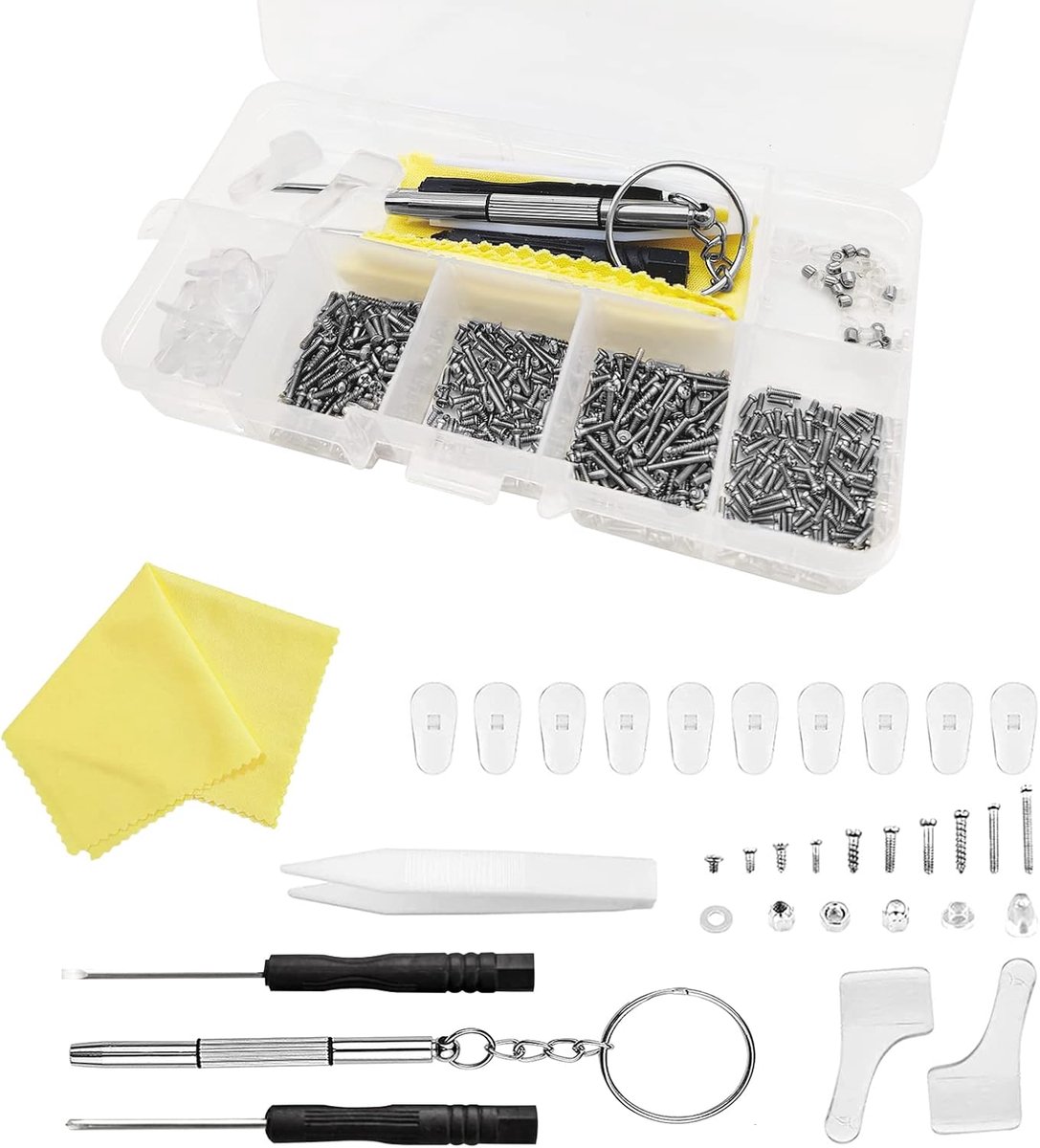 SnelShoppen - Eyewear Repair Kit 527 Delen Brilreparatieset met Schroevendraaier en Pincet - Geschikt voor de meeste Brillen, RVS, Draagbaar, Transpar