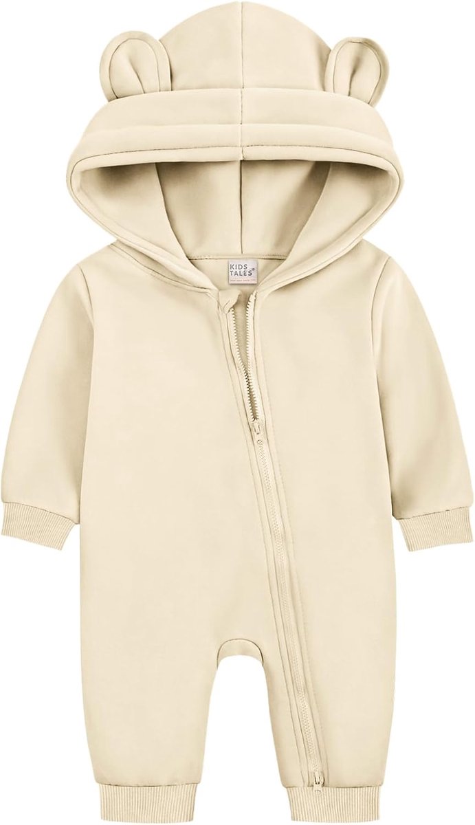 SnelShoppen - Baby Romper met Voetjes, Beer Oor Capuchon Overall voor Pasgeboren Jongens en Meisjes, Lange Mouwen, Ademend Katoen, Perfect voor Lente