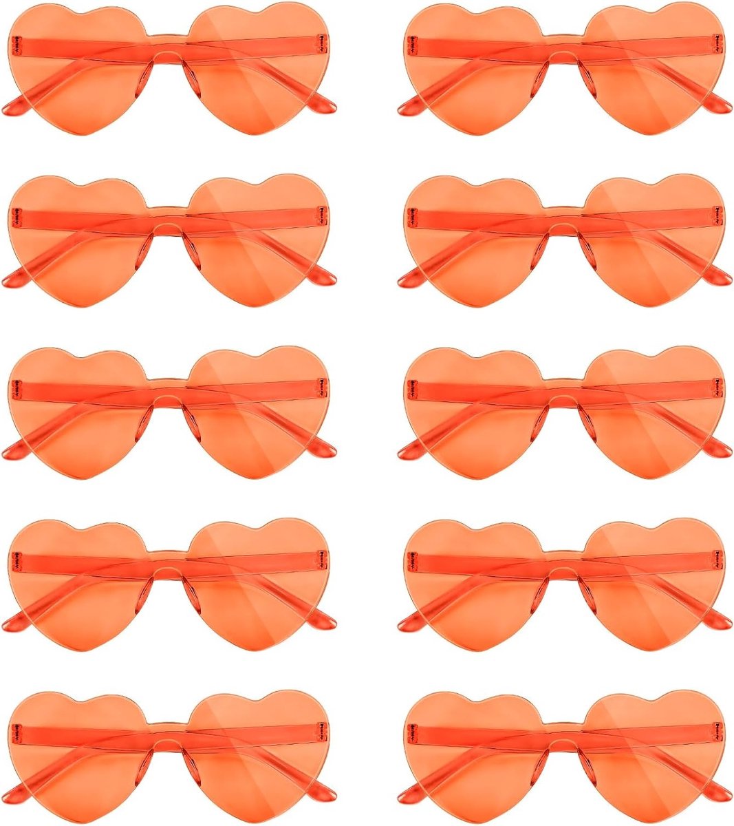 10 Paar Hartvormige Zonnebrillen voor Vrouwen - Rimless Hartbril in Candy Kleuren voor Kostuums en Cosplay Accessoires