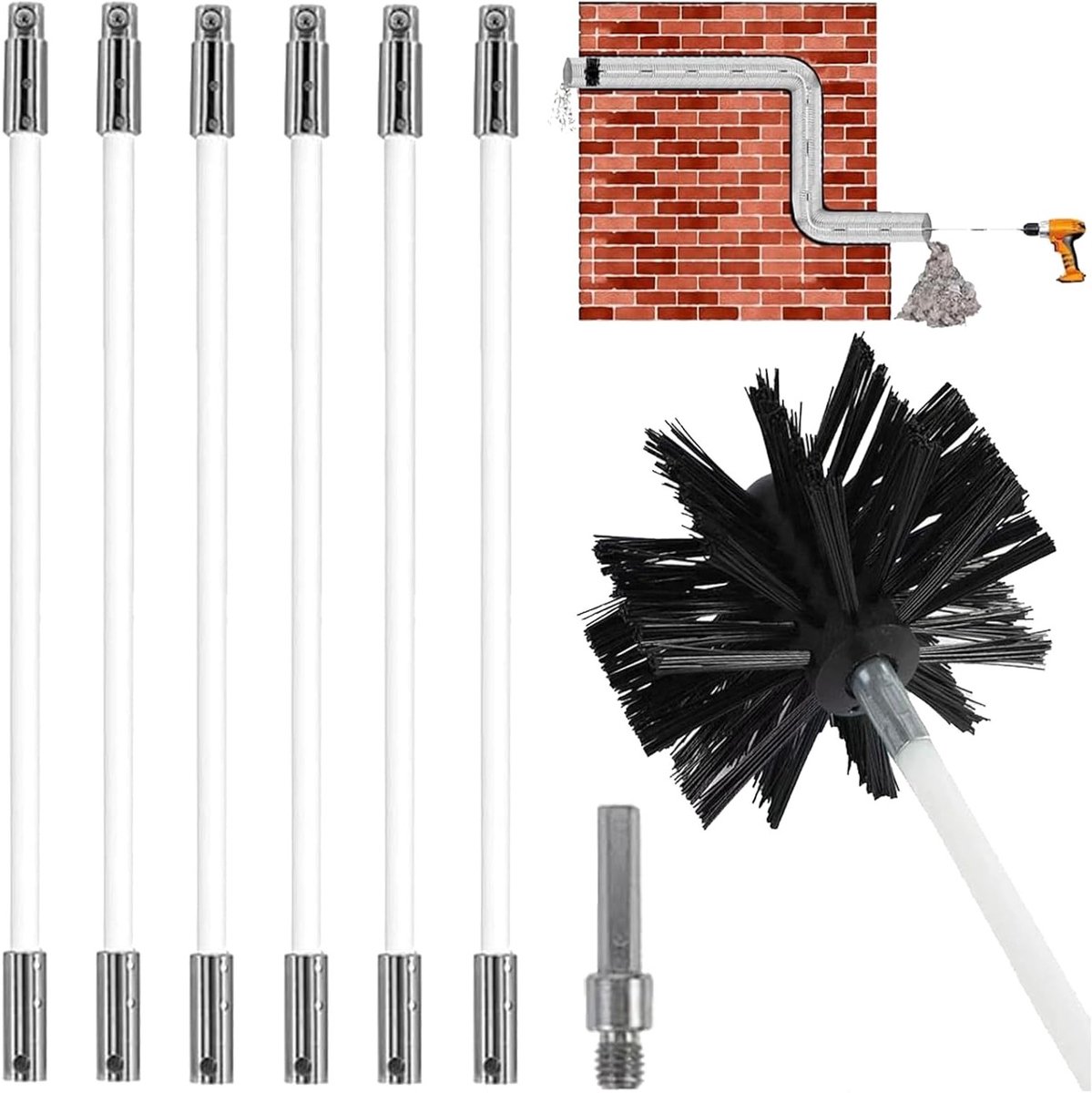 Haardborstel set voor schoorsteenreiniging, kachelpijpborstel met flexibele stangen en borstelkop, ideaal voor het onderhouden van buizen en haarden