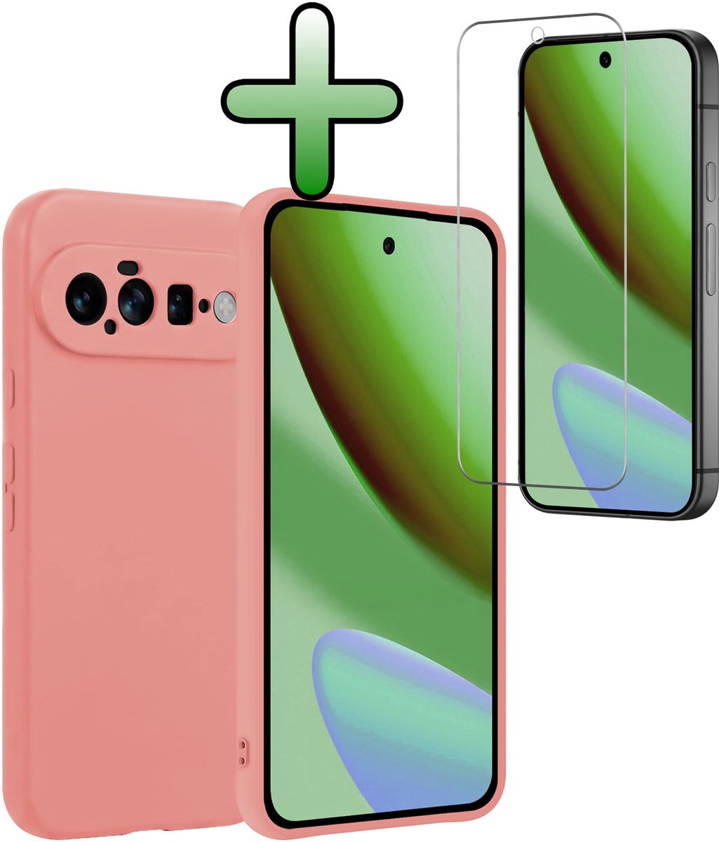 Hoesje Met Screenprotector - Geschikt voor Google Pixel 11 - Sterk & Shockproof - Back Cover - Siliconen Case - Telefoon Hoes - Lichtroze
