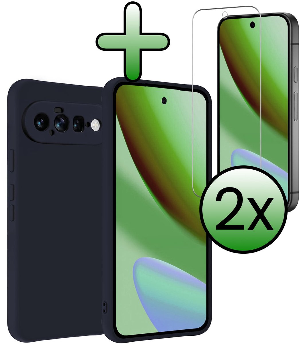 Hoesje Met 2x Screenprotector - Geschikt voor Google Pixel 11 - Sterk & Shockproof - Back Cover - Siliconen Case - Telefoon Hoes - Donkerblauw