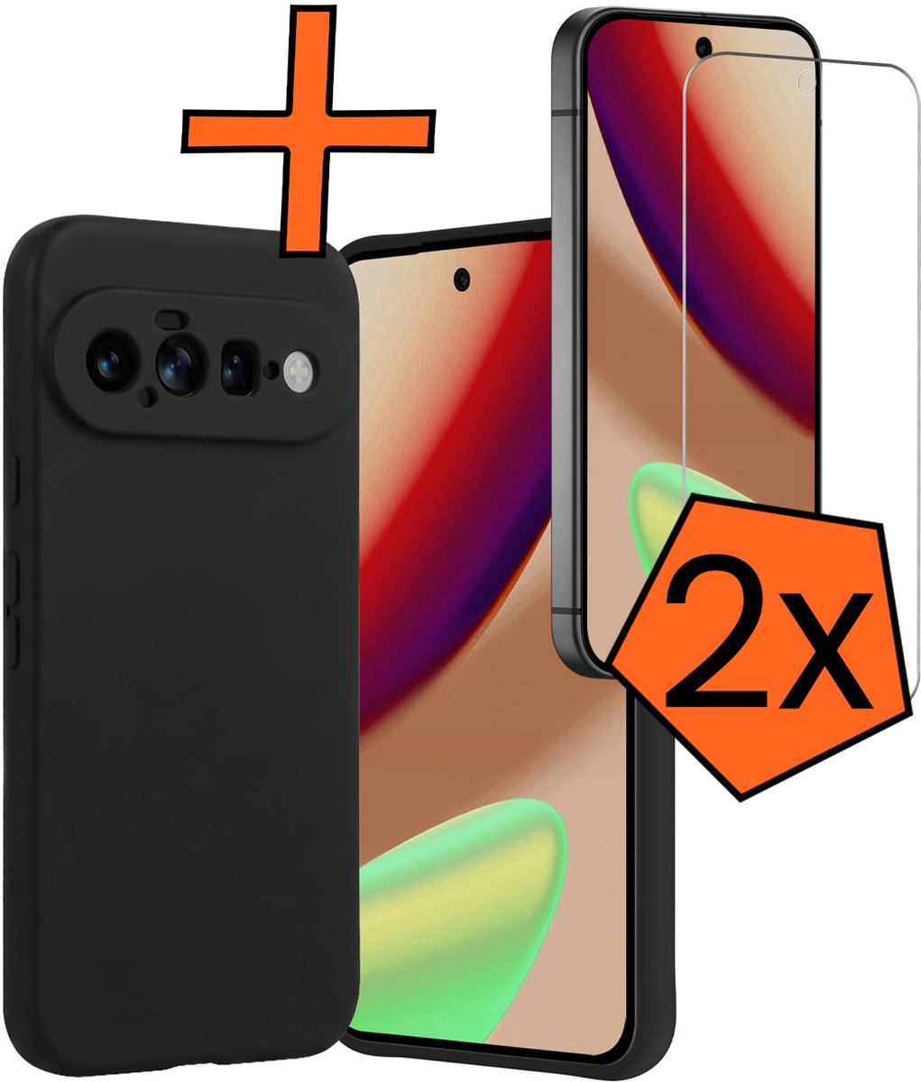 Hoes - Met 2x Screenprotector - Geschikt voor Google Pixel 11 - Sterk & Shockproof - Back Cover - Siliconen Case - Telefoon Hoes - Zwart