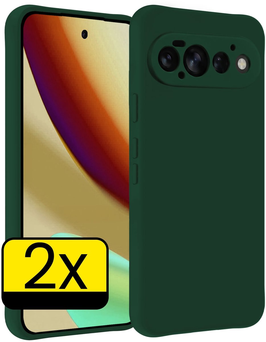 Hoesje - 2 Stuks - Geschikt voor Google Pixel 11 Pro - Sterk & Shockproof - Case Siliconen - Back Cover - Telefoon Hoes - Telefoonhoesjes - Donkergroen