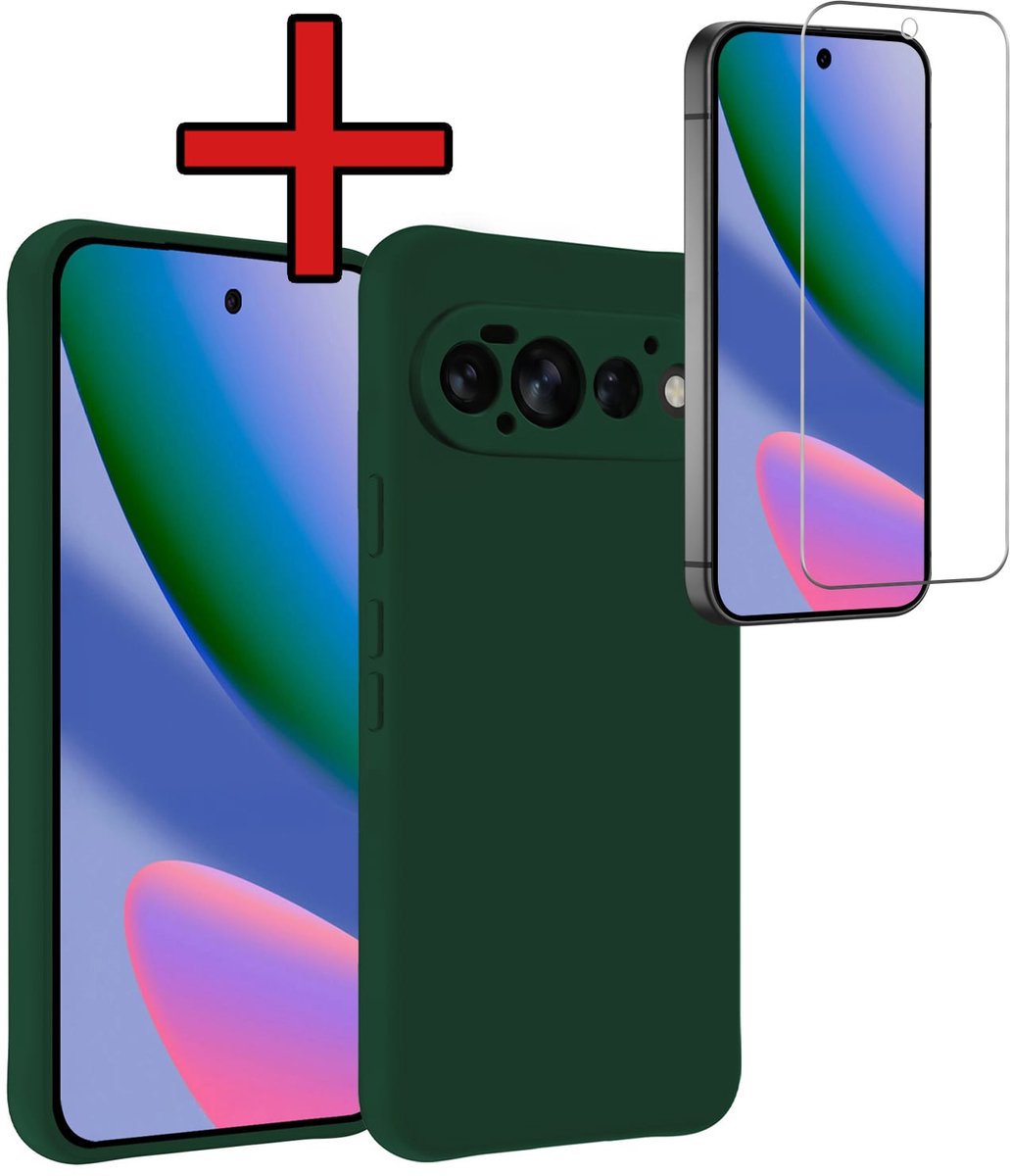 Hoesje - Met Screenprotector - Geschikt voor Google Pixel 11 Pro - Sterk & Shockproof - Telefoon Hoes - Back Cover - Siliconen Case - Telefoonhoes - Donkergroen