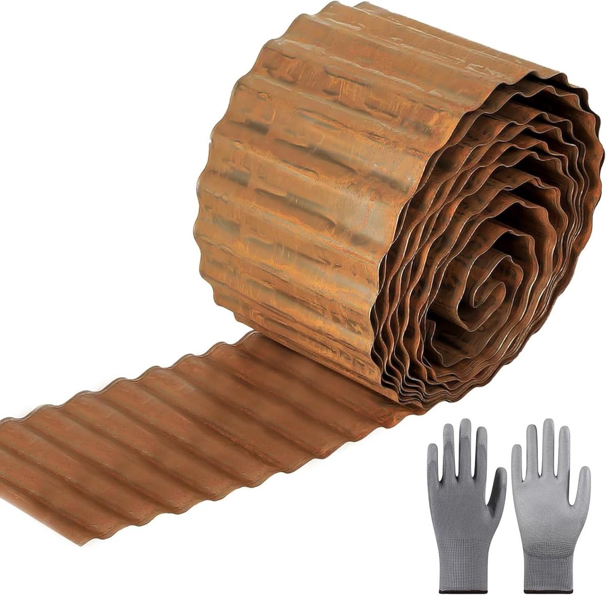 SnelShoppen - Graskantafscheiding 10 m x 14,5 cm Hoog, Cortenstaal Metalen Grens, Roestkleurige Border voor Tuin, DIY Grasrand met Werkhandschoenen