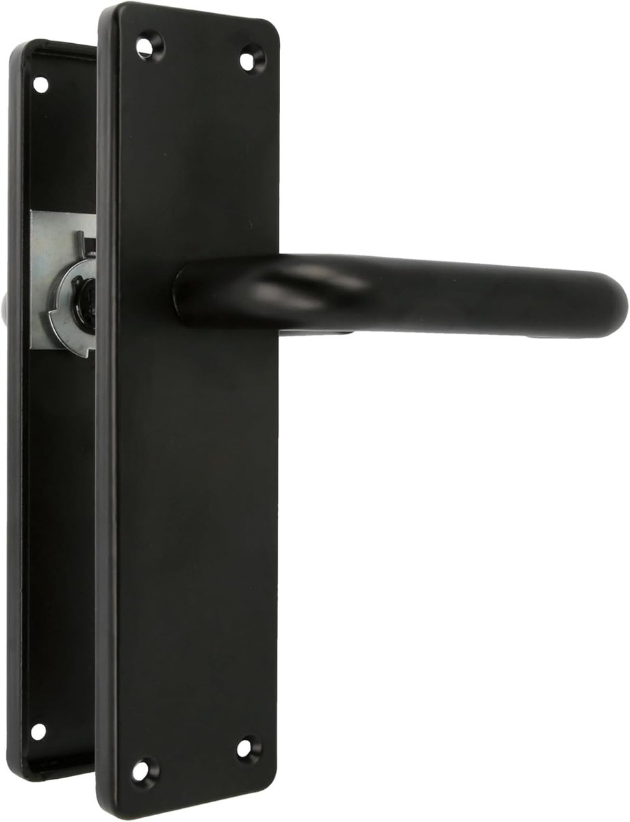 SnelShoppen - Set van 2 Deurgrepen met Platen - Aluminium Deurgreep voor Binnen- en Buitendeuren - Zonder Sleuf - Zwart - 139 x Ø19 mm - Duurzaam en E
