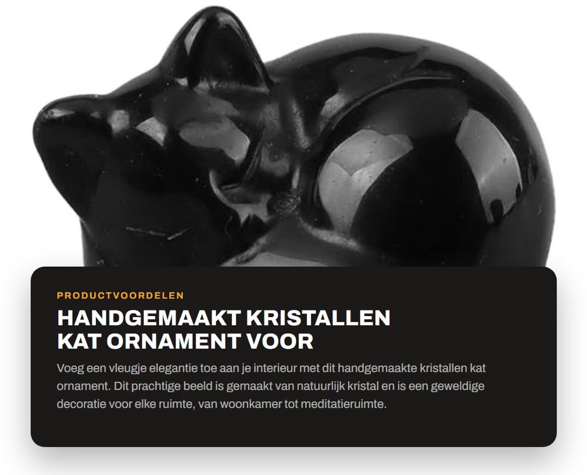 Dailygoods- Obsidiaan Kat Ornament - Handgesneden Kristal - Decoratie Thuis/Bureau - Geschenk voor Vrouwen/Mannen - Positieve Energie - Harmonieuze Sfeer - Kristallen Ornament