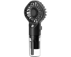 Draagbare mistventilator, mini en compact, oplaadbaar, met 4 windsnelheden en een mistfunctie, ideaal voor reizen, kamperen, buitenactiviteiten en woon-werkverkeer. Zwart.