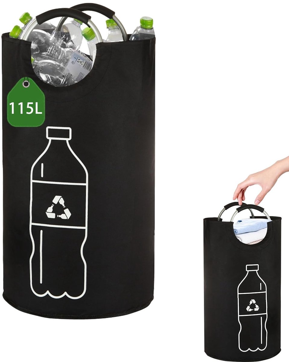 Dailygoods- Flessenverzamelaar 115 liter - Afvalbak - Recyclingbak - Afvalemmer - Opvouwbaar - Waterdicht 600D Oxford-polyester - Afvalcontainer