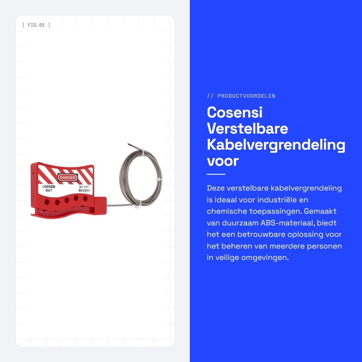 Dailygoods- Kabelvergrendeling Verstelbaar - Lockout/Tagout - ABS/Roestvrij Staal - 5 Slotgaten - Geschikt voor Industriële/Explosieve Omgevingen - Kabellengte 2 m