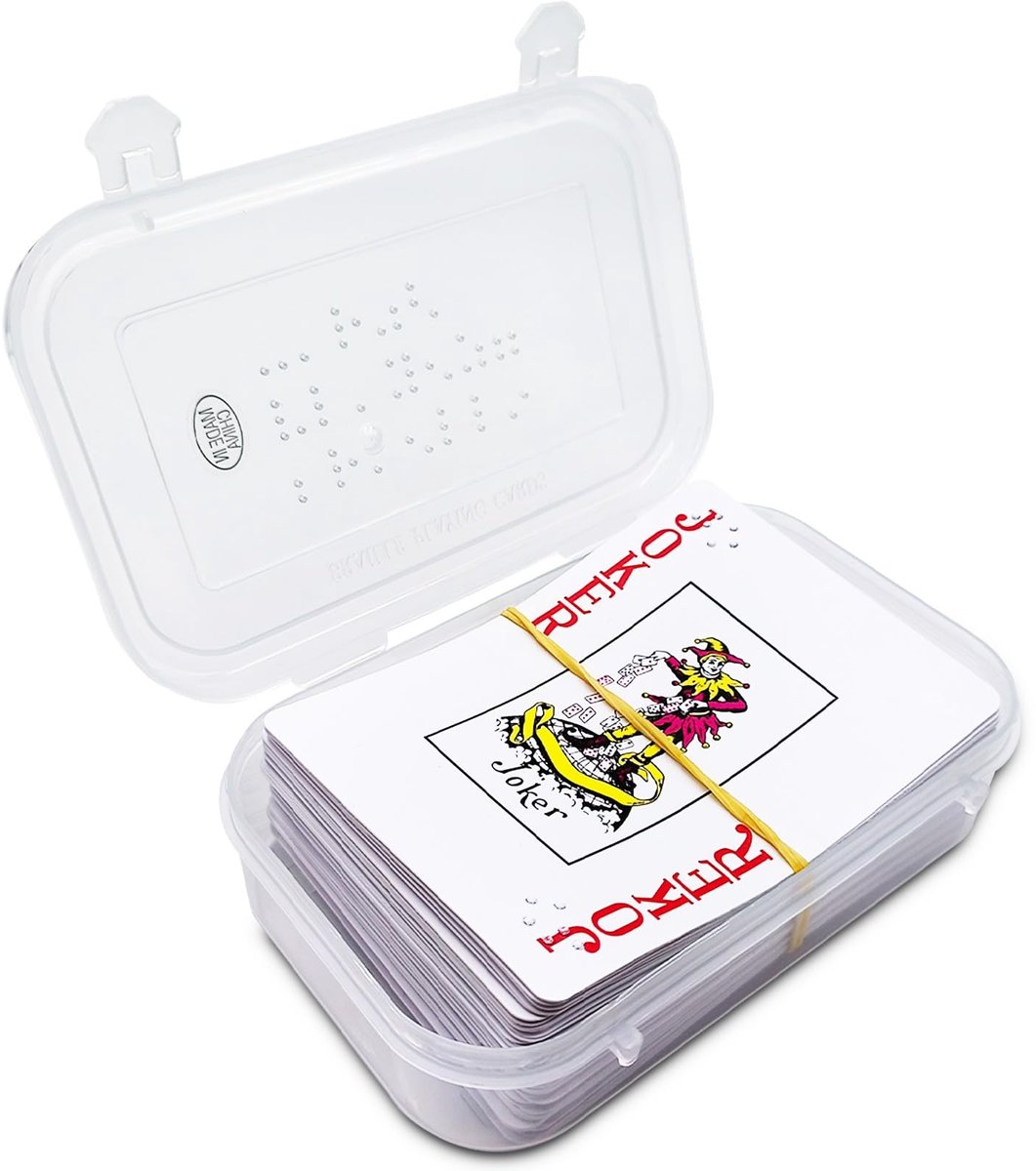 Dailygoods- Braille Speelkaarten - Tactiele Pokerkaarten met Grote Print - Antislip - Duurzaam - Geschikt voor Blinden/Senioren - 52 Kaarten en 2 Jokers
