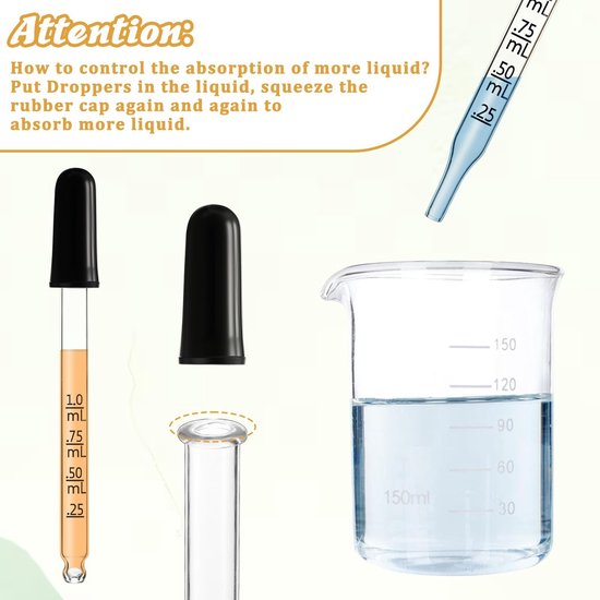 Dailygoods- Pipet 10 cm - Glazen Druppelaar 1 ml - Gegradueerde Transferpipet - Rubberen Kop - Voedselveilig - Chemisch Bestendig van Dailygoods — afbeelding 5