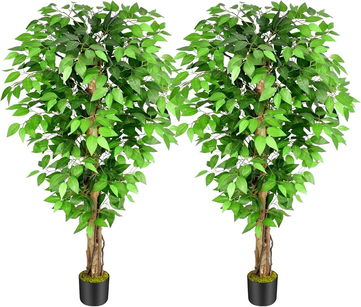 Kunst Ficus Bomen - Nep Planten - Binnen Decoratie - Natuurlijke Stammen - 2 stuks 15 m - Groen