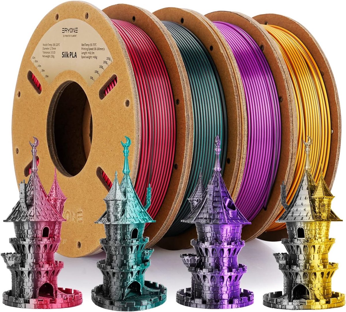 Tweekleurig zijden PLA-filament 175 mm 3D-printerfilament - zwart en groen - 4x250 g/pak