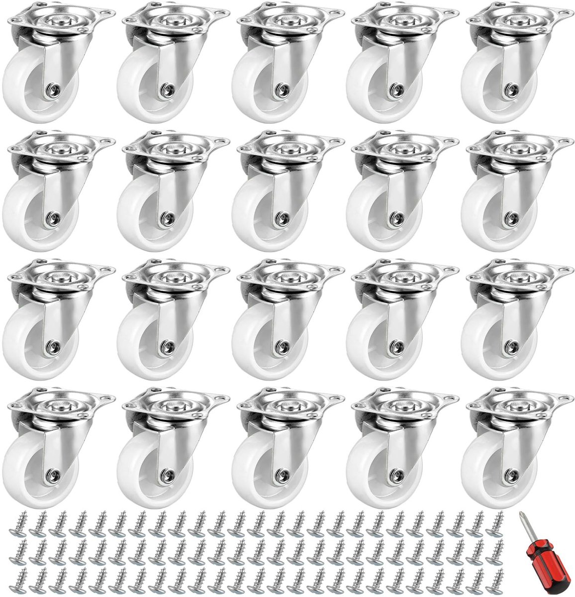 Dailygoods - Zwenkwielen voor Meubels - Diameter 40 mm, 20 Stuks