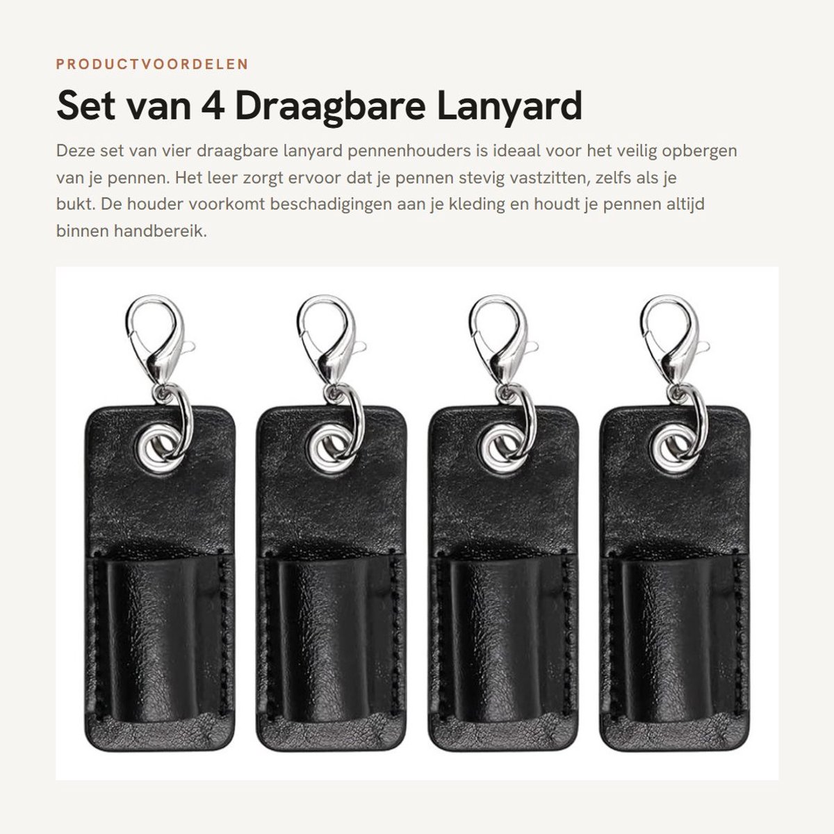 Dailygoods - Set van 4 Draagbare Lanyard Pennenhouders van Leer
