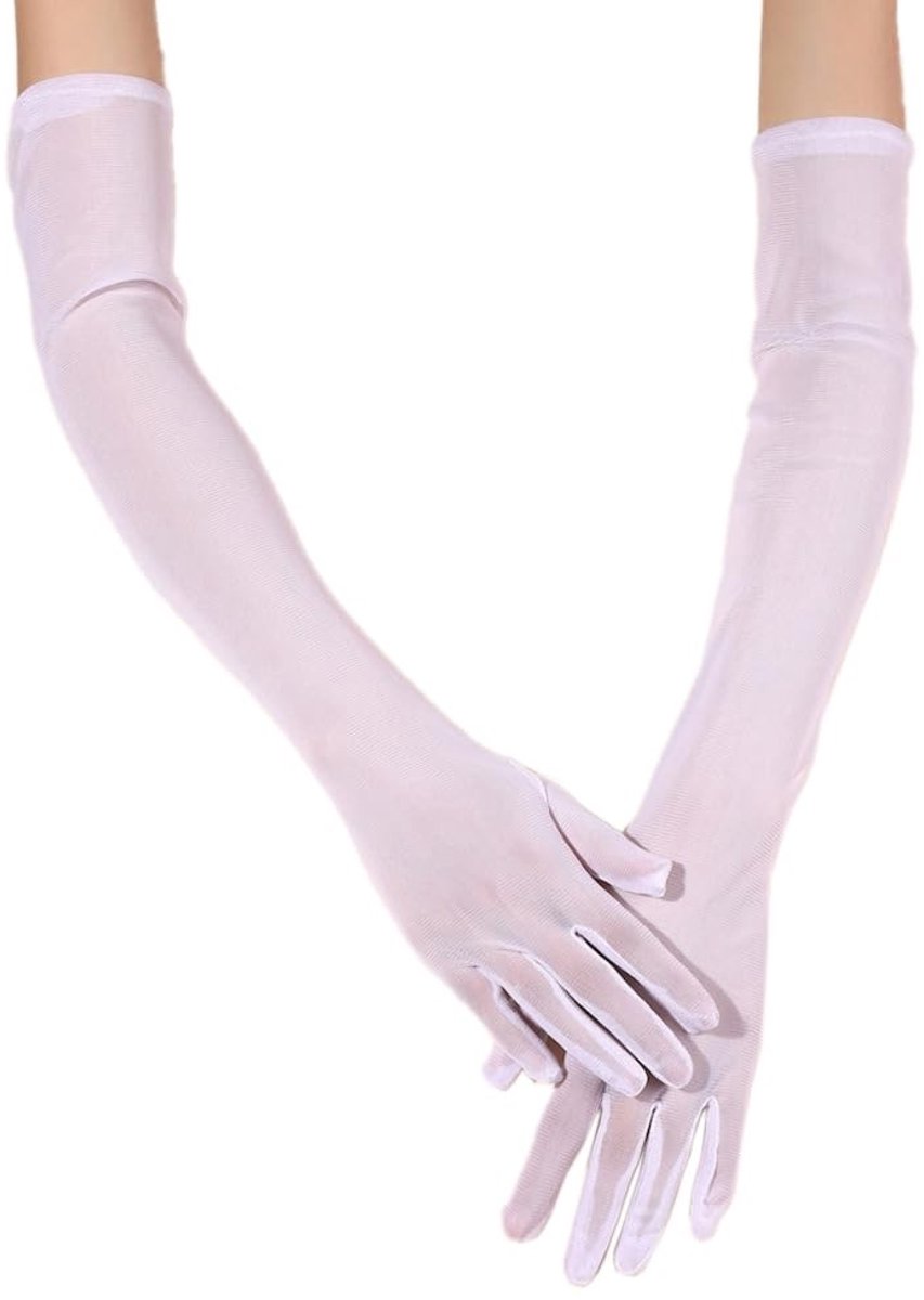 Dailygoods- Tule Handschoenen - Lange Vingerhandschoenen - Ellebooglengte - Elastische Dameshandschoenen - Feesthandschoenen - 10 x 53 cm - Zwart/Wit - Vingerloze Handschoenen