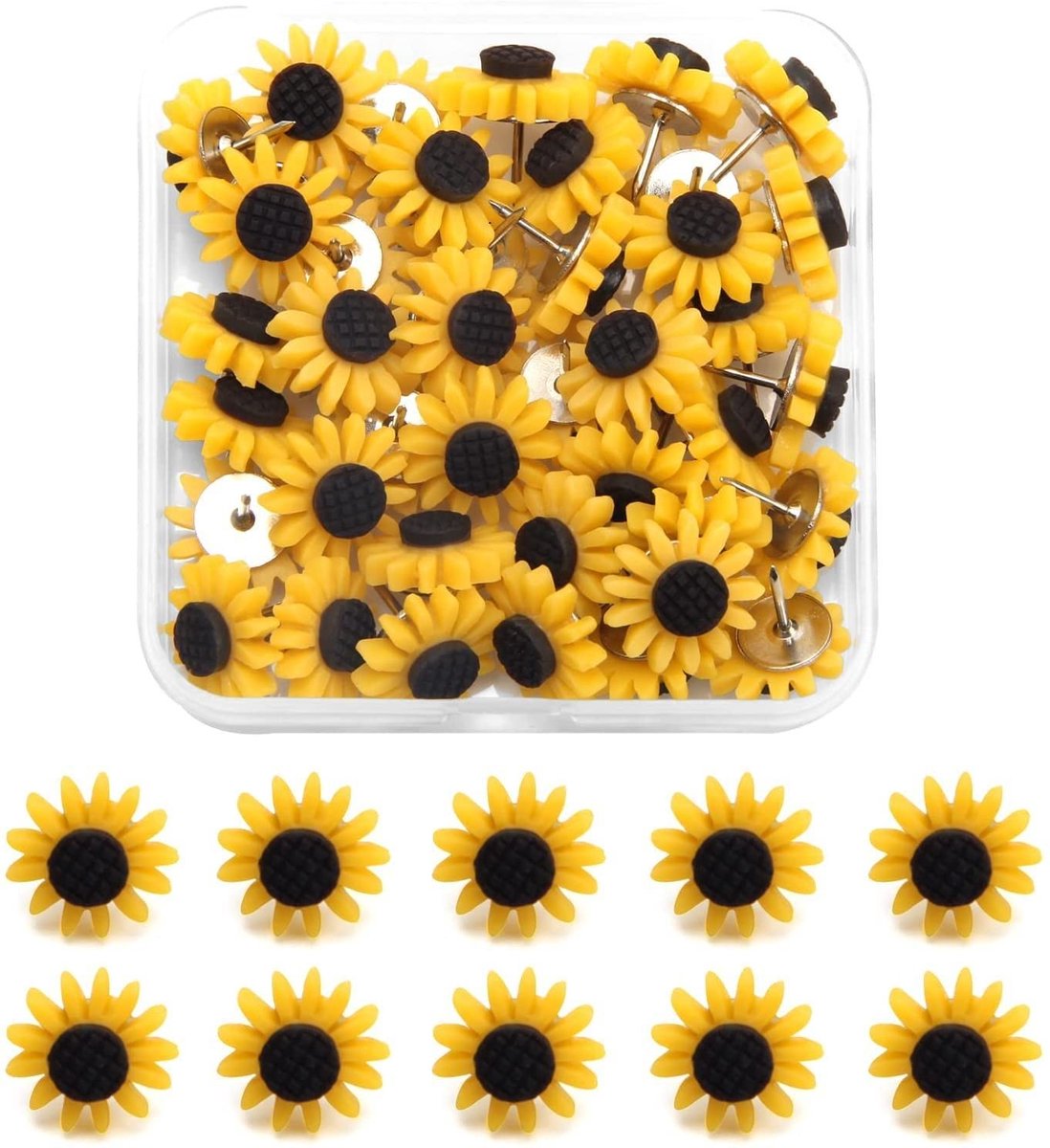 Dailygoods- Pushpins 40 Stuks - Zonnebloemstijl - Decoratief - Herbruikbaar - Voor Prikborden - Hoogwaardig Metaal - Prikpinnen