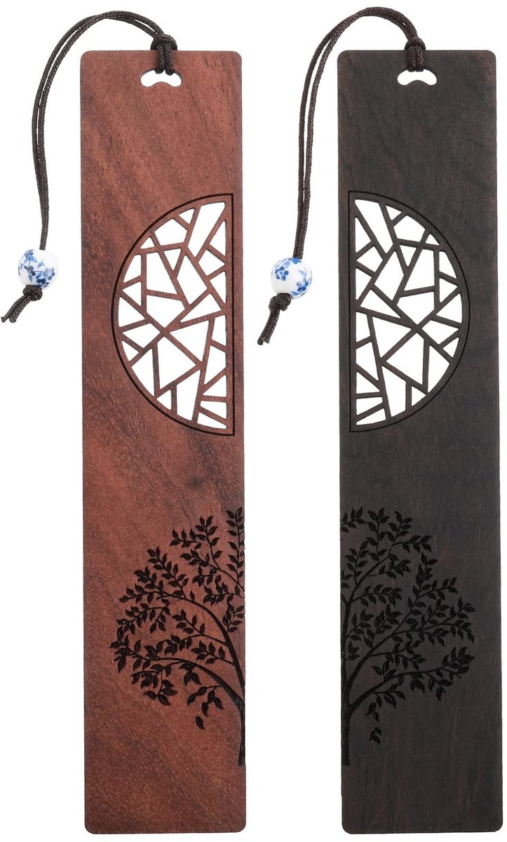 Dailygoods - cobee Houten bladwijzers voor boekenliefhebbers, 2 stuks handgemaakte houten boekenlegger natuurlijke holle ambachtelijke bladwijzer vintage bladwijzer cadeau voor vrouwen mannen studenten (A)