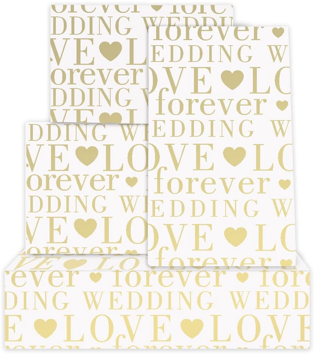 Dailygoods- Inpakpapier Bruiloft Wit/Goudfolie - Inpakpapier Verjaardag - Inpakpapier Baby - Inpakpapier Rollen - Inpakpapier Kind - 4 Vellen 50 x 70 cm - Cadeaupapier