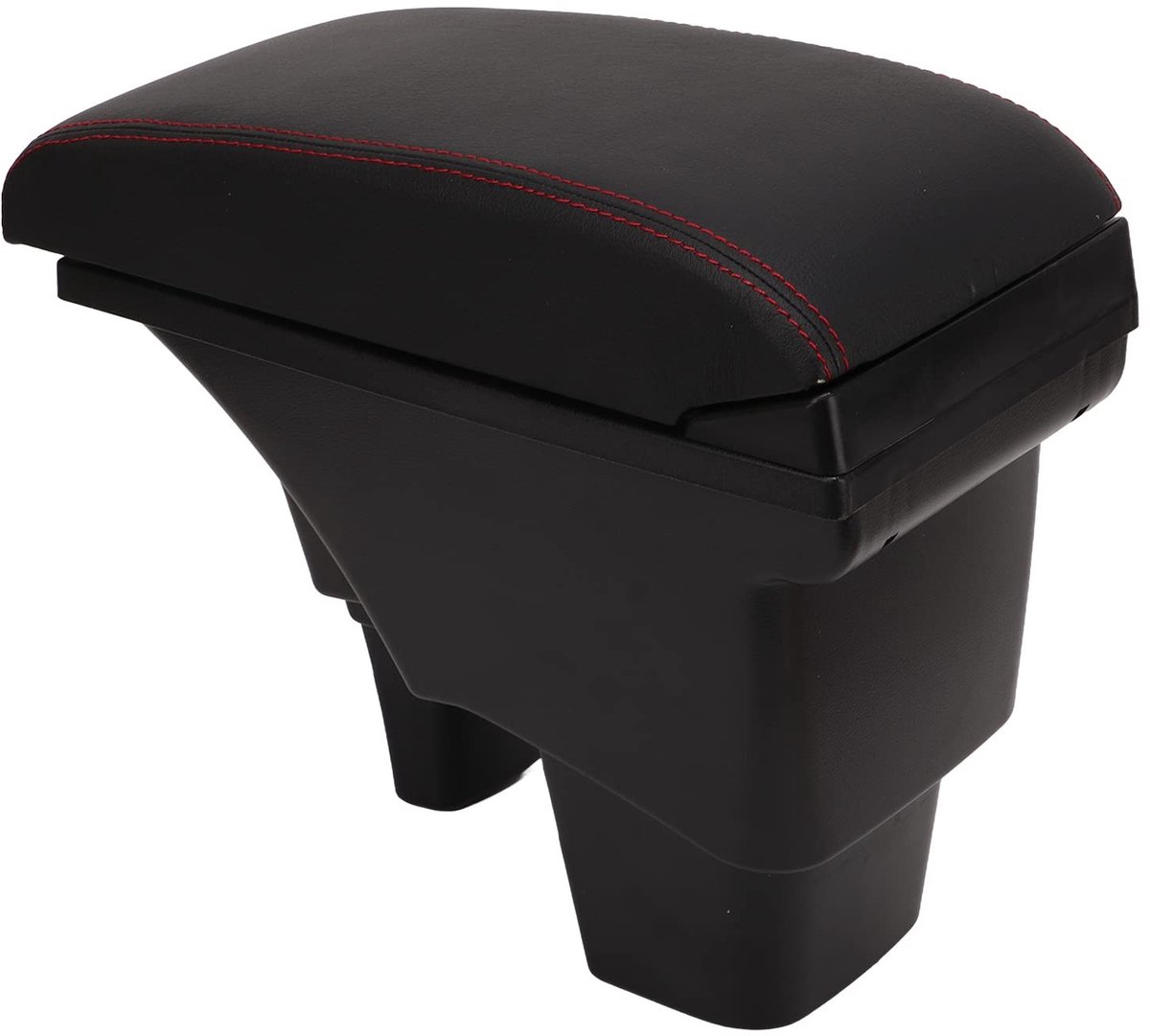 Dailygoods - Armsteun Opbergdoos - Centrale Console Opbergbox - Zwart met Rode Steek - USB Interface - Ruime Opbergruimte