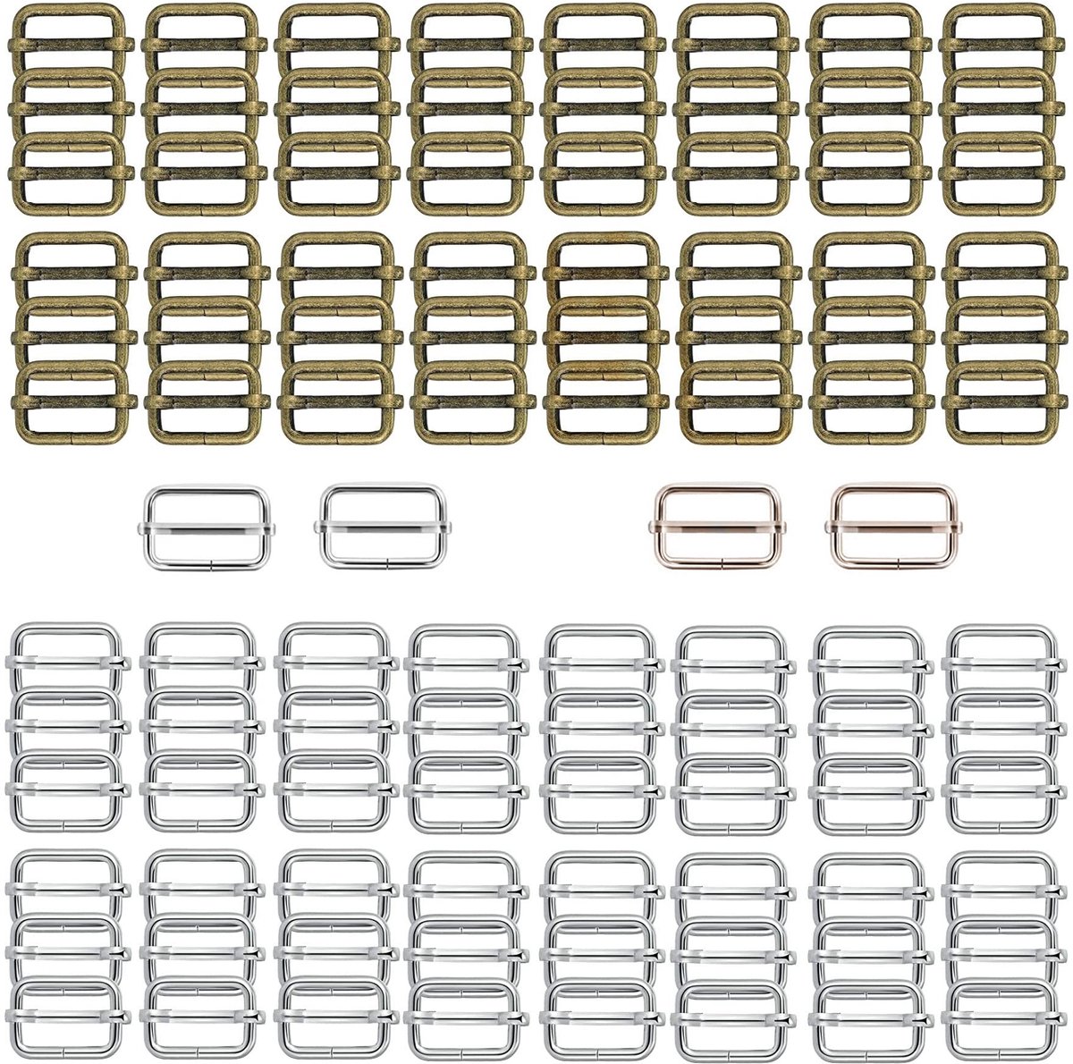 Dailygoods- Schuifgespen 100 stuks - Riemschuiver 25 mm - Duurzaam metaal - Zilver/Brons - Voor handtas/rugzak - Perfect voor knutselwerk - Gespen