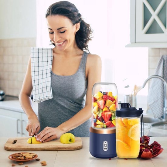 Draagbare multifunctionele sapcentrifuge, blender & milkshake-maker - Miniblender - 400 ml - Oplaadbaar via USB - Compacte blender - Geschikt voor milkshakes, vruchtensap en smoothies - Blauw — afbeelding 3