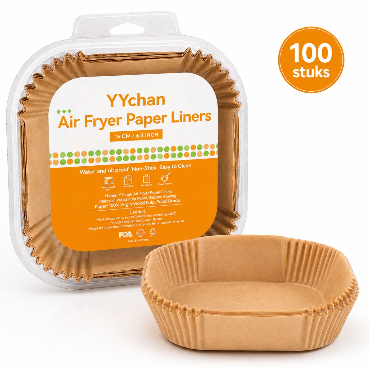YYchan Airfryer bakpapier - 100 stuks - 20x20CM (LxB) - 16CM bodemdiameter -Wegwerpbakjes - Vierkante papieren filters-Wegwerp bakjes voor airfryer – Airfyer accesoires