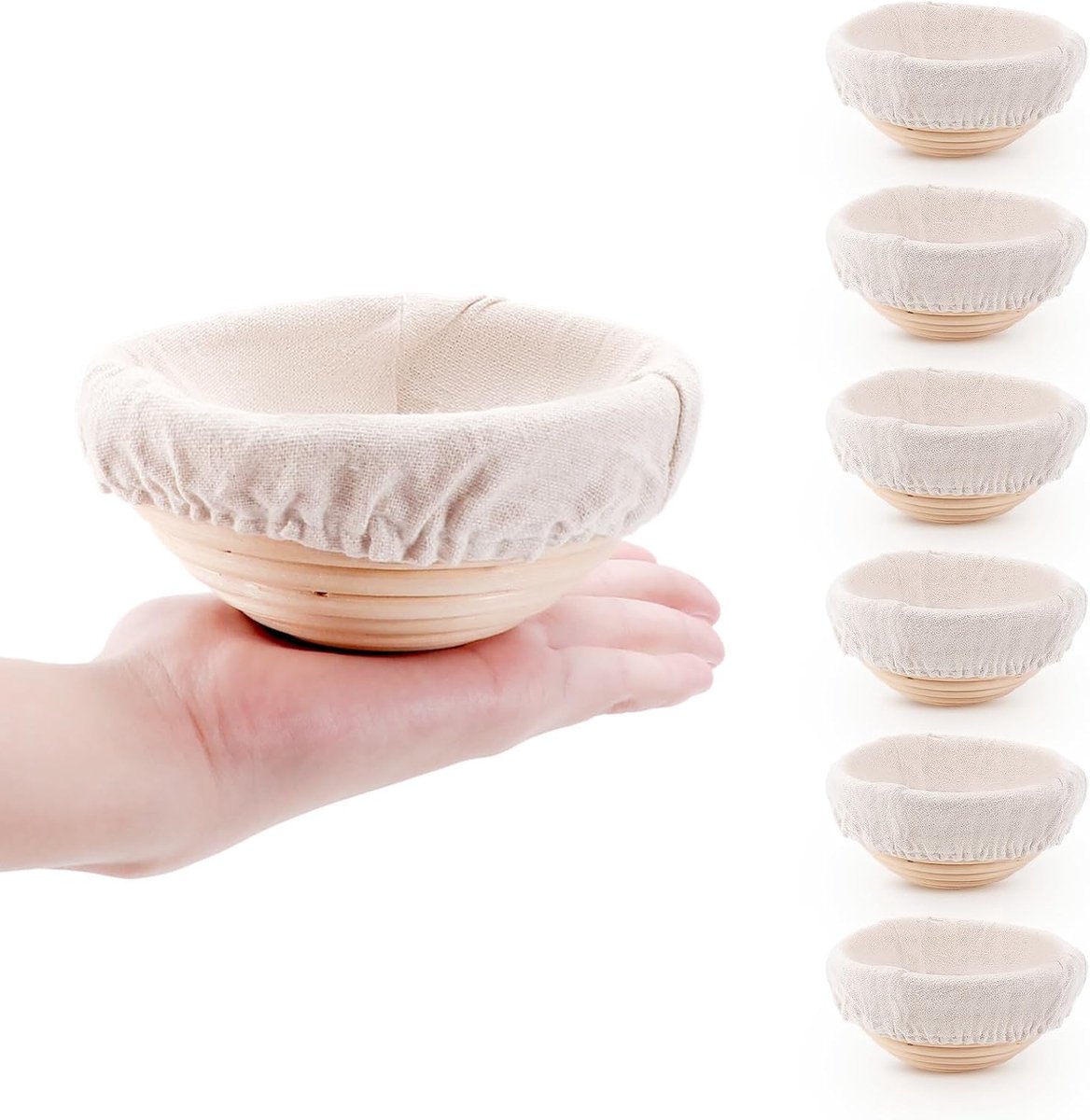 Broodmand Set - Rijsmanden Zuurdesem - Broodbakken Thuis - Natuurrotan Materiaal - Set van 6 - Natuurlijk