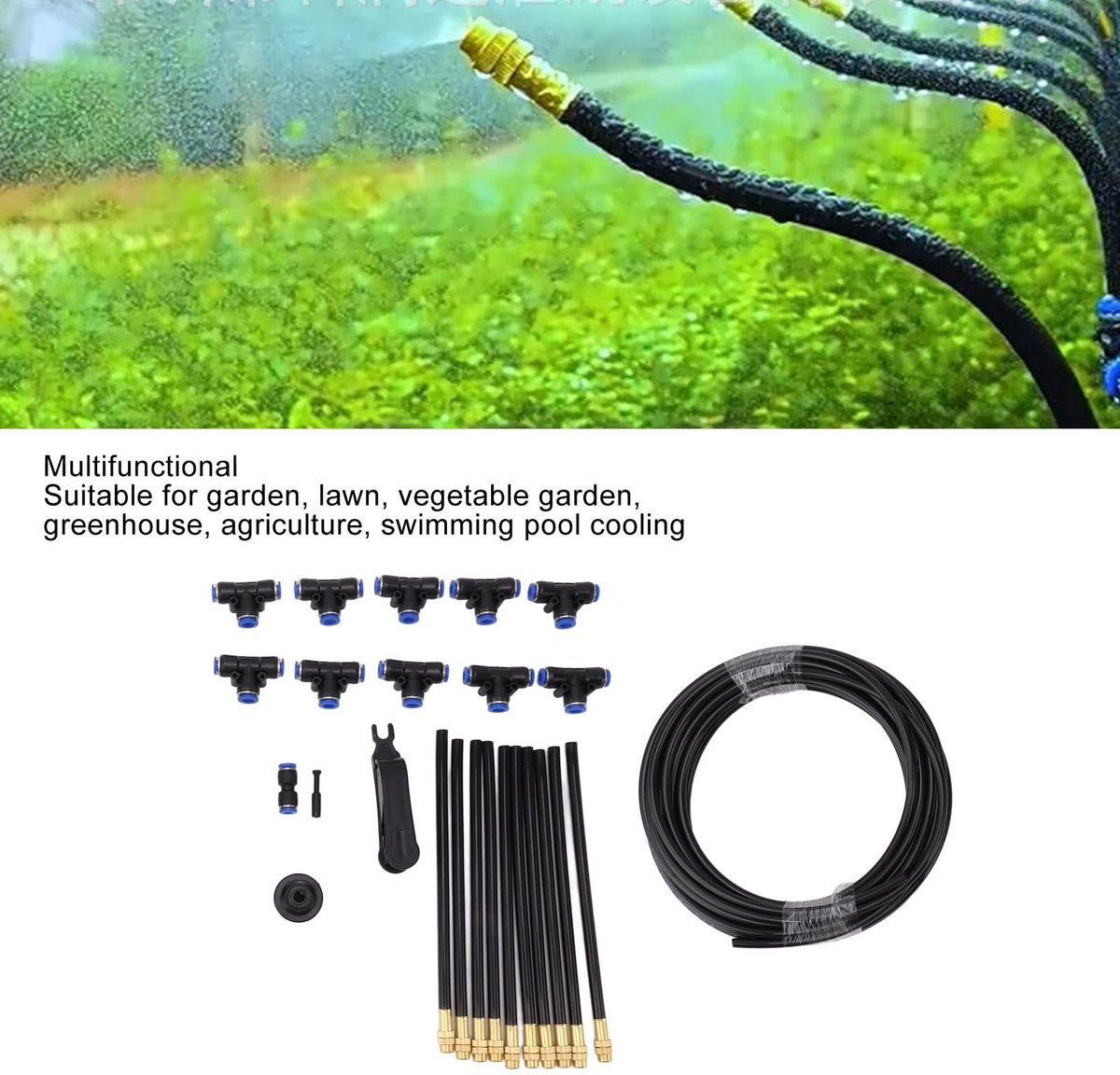 Dailygoods- Irrigatieset 10 m - 360 Graden Verstelbaar Mondstuk - Tuinsproeier - Sproeikop - Eenvoudige Installatie - Complete Accessoires