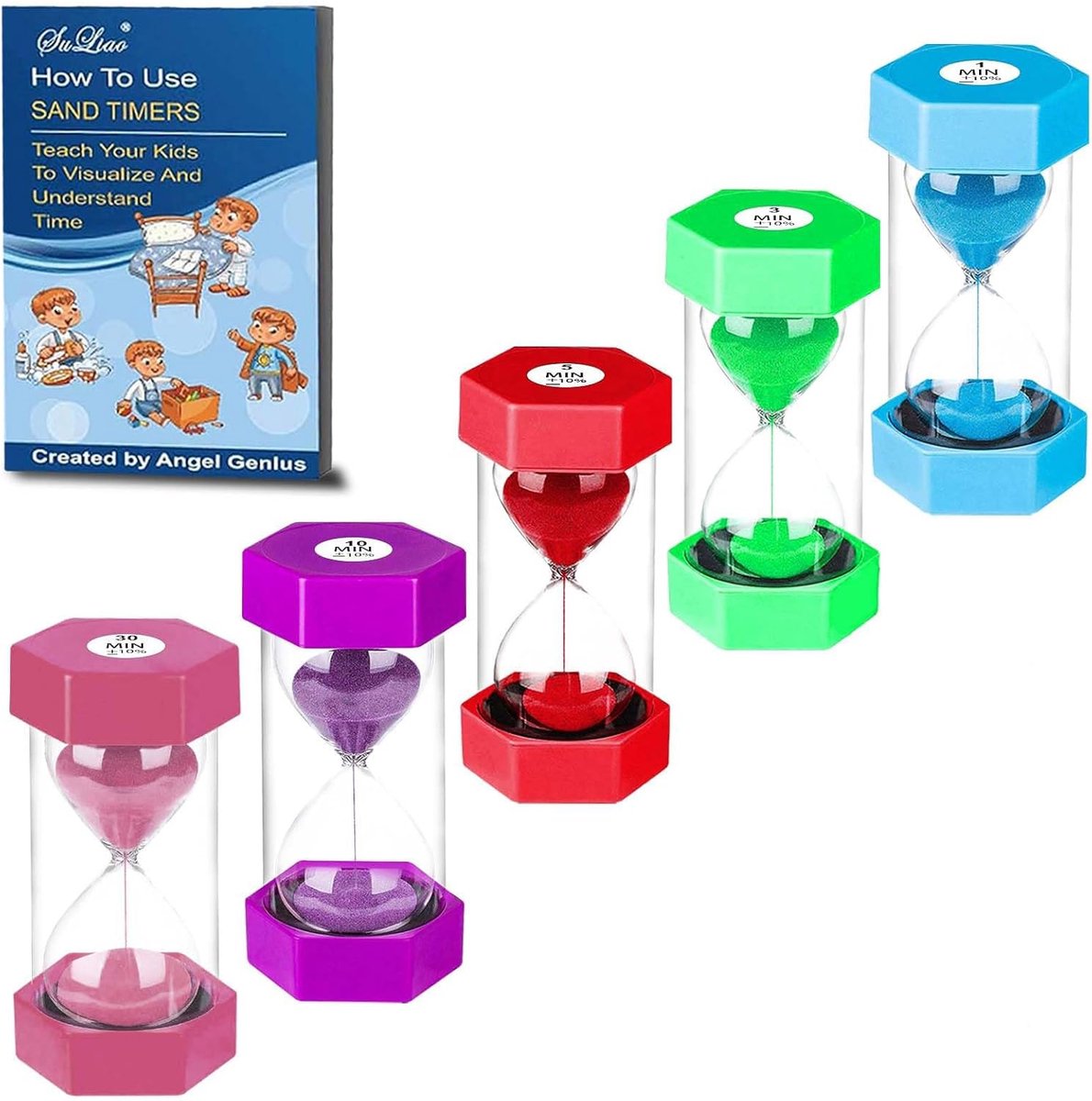 Zandlopers Set - Zandklokjes Tijdmeters - Tijdmanagement Hulpmiddelen - Set van 6 Stuks - 5.2 x 1.7 Inch - Multicolor