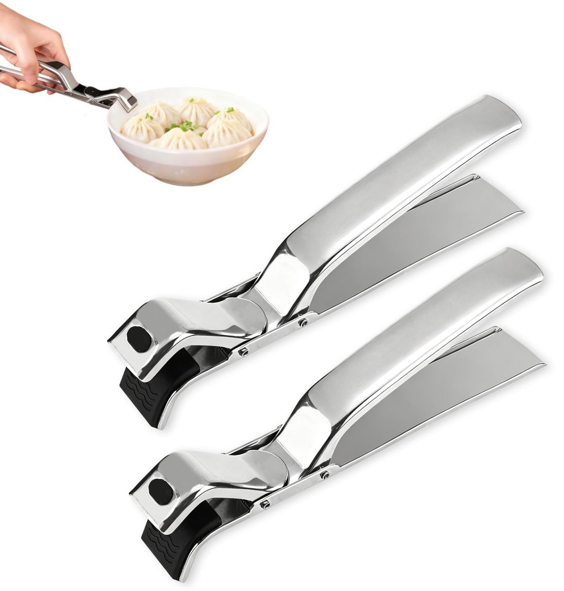 2 stuks - Plaathefinrichting - roestvrijstalen grijptangetjes voor hete pannen en kommen - Multifunctionele grijptangetjes voor oven -airfryer , stoompan, antislip ontwerp - geschikt voor potten en kommen (zilver)