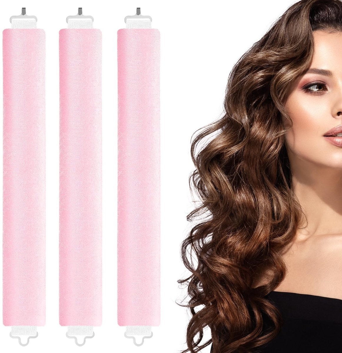 Dailygoods- Krulspelden Warmteloos - Haarrollers - Nachtelijke Krullen - 3 Stuks - Roze - Geschikt voor Lang Haar