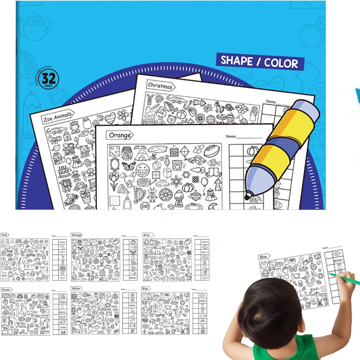 Activiteitenboek - Puzzelboek Kleuren - Vroegtijdige educatie - Creatieve taken - 26 x 18 cm - Blauw